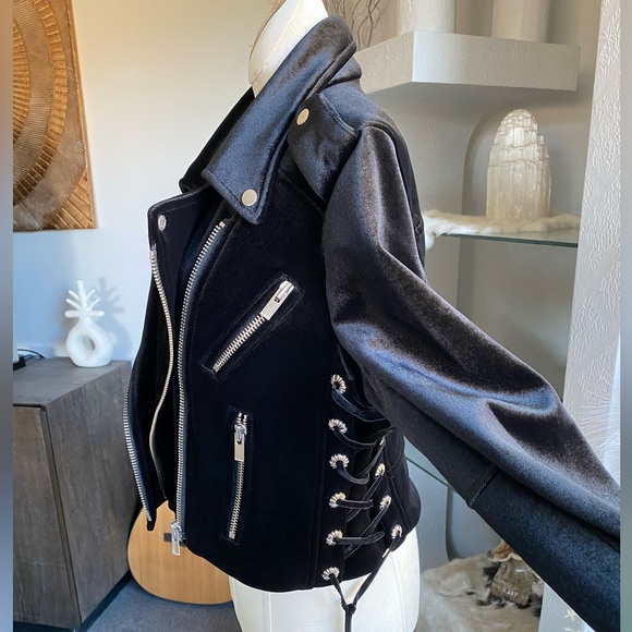 New The Kooples Velvet Lace Up Biker Jacket chrome hearts allsaints zara leather - Picture 15 of 16